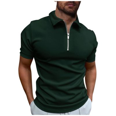 Ymosrh Polo Tshirt, Short Sleeve Zipper Business Casual Polos Lightweight Athletic Golf Tshirt Mens Big and Clothes Casual (3XL, Dark Green)