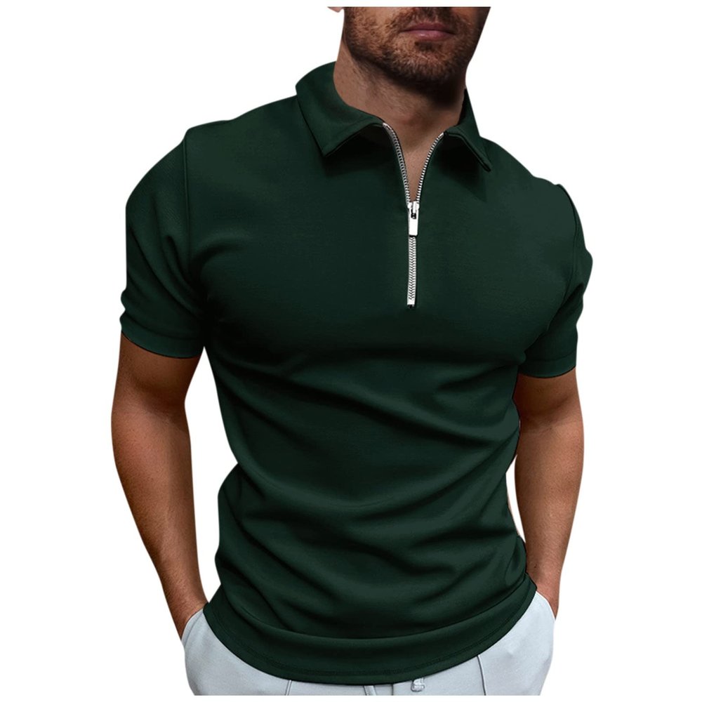 Ymosrh Polo Tshirt, Short Sleeve Zipper Business Casual Polos Lightweight Athletic Golf Tshirt Mens Big and Clothes Casual (3XL, Dark Green)