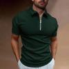 Ymosrh Polo Tshirt, Short Sleeve Zipper Business Casual Polos Lightweight Athletic Golf Tshirt Mens Big and Clothes Casual (3XL, Dark Green) view 2