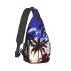 WSOIHFEC Sling Bag for Women Men Chest Bag Blue and white palm trees Crossbody Bag Small Sling Backpack Fanny Packs Hiking Daypack view 1