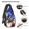 WSOIHFEC Sling Bag for Women Men Chest Bag Blue and white palm trees Crossbody Bag Small Sling Backpack Fanny Packs Hiking Daypack view 3