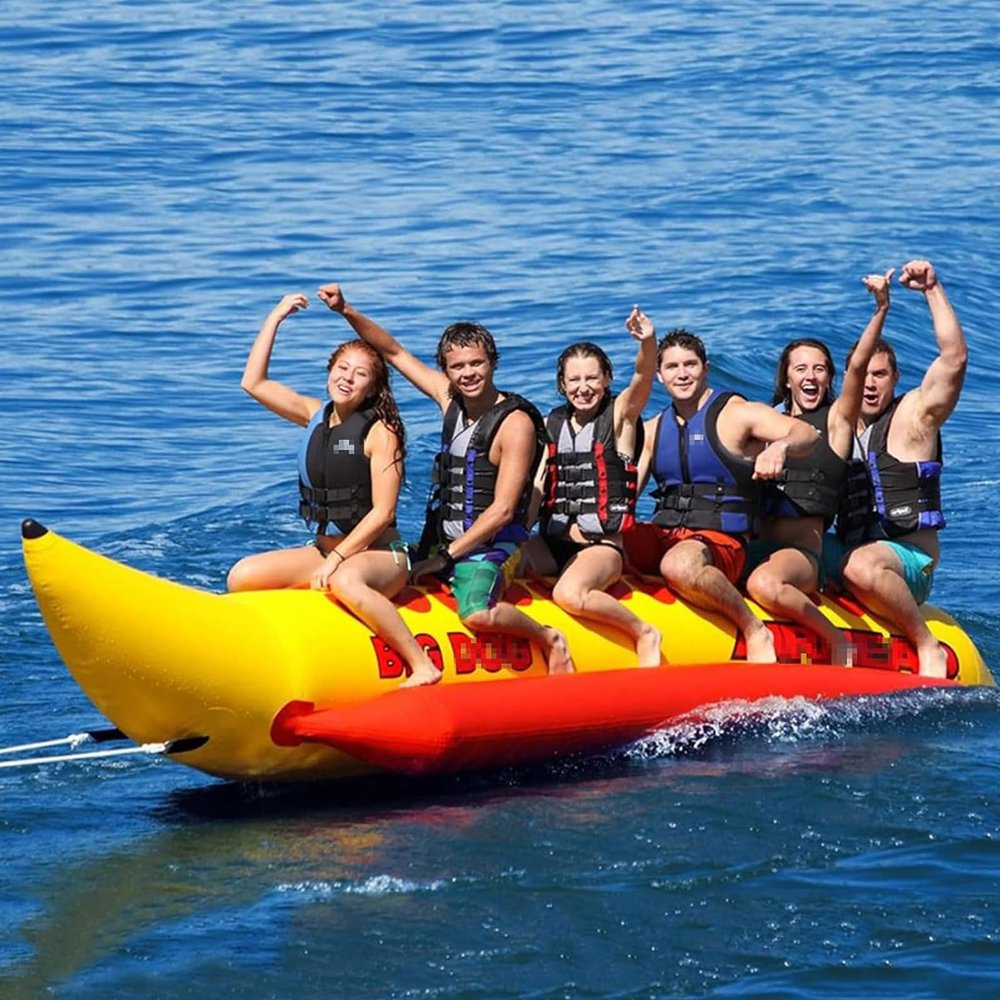 Hlixzoy Inflatable Motorboat Towing Thickened Banana Boat, Outdoor Sea Surfing Towing Inflatable Toy Adult Amusement Park Equipment, Can Accommodate 3-6 People,4 People
