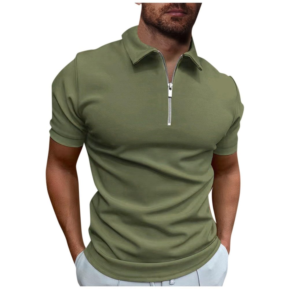 Ymosrh Polo Shirts, Short Sleeve Zipper Business Casual Polos Lightweight Athletic Golf Tshirt Big and Tall Shirts Clothes (4XL, Army Green)