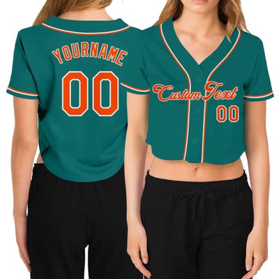 Custom Women's Cropped Baseball Jersey,Personalized Crop Top Button Down T-Shirts Short Sleeve V-Neck Blouse Button Up Jersey