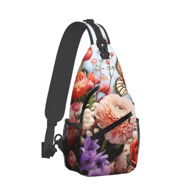 WSOIHFEC Sling Bag for Women Men Chest Bag Butterflies and wildflowers Crossbody Bag Small Sling Backpack Fanny Packs Hiking Daypack