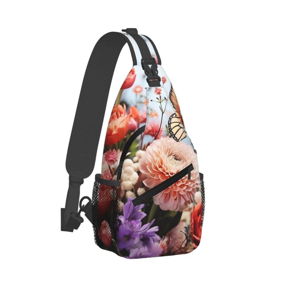 WSOIHFEC Sling Bag for Women Men Chest Bag Butterflies and wildflowers Crossbody Bag Small Sling Backpack Fanny Packs Hiking Daypack