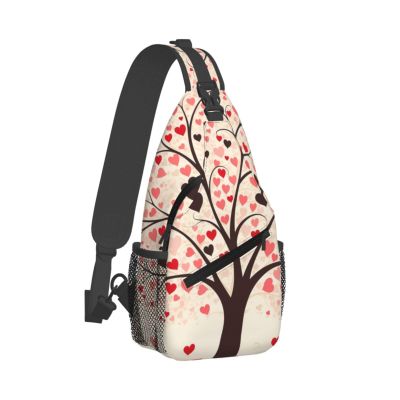 WSOIHFEC Sling Bag for Women Men Chest Bag Love Heart Tree Crossbody Bag Small Sling Backpack Fanny Packs Hiking Daypack