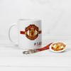 SMIZE Manchester United Set of Mug, Keychain, and Badge | 350 ml Ceramic Mug | Microwave Safe and Freezer Safe | Gift for Fans | Durable & Stylish, 11 Ounce, White, Smize01ManUnited view 1