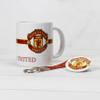 SMIZE Manchester United Set of Mug, Keychain, and Badge | 350 ml Ceramic Mug | Microwave Safe and Freezer Safe | Gift for Fans | Durable & Stylish, 11 Ounce, White, Smize01ManUnited view 3