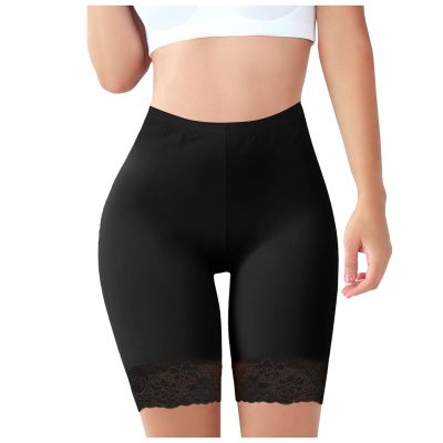 Slip Shorts for Women High Waist Lace Leggings Shorts Soft Stretch Boyshorts Panties Under Dress Underwear Yoga Shorts A- Black
