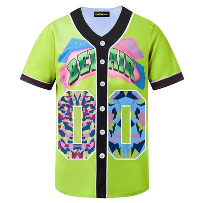 HOPSHION 90s Bel Air Baseball Jersey for Women Button Down Hip Hop Clothing Outfits HP004-#00-Green-XXL