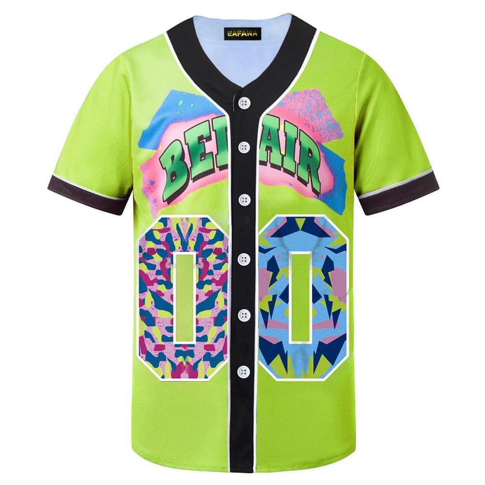 HOPSHION 90s Bel Air Baseball Jersey for Women Button Down Hip Hop Clothing Outfits HP004-#00-Green-XXL
