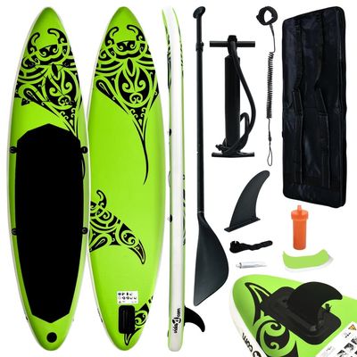 SKM Inflatable Stand Up Paddleboard Set 366x76x15 cm Green (Weight-24KG)