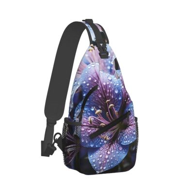 WSOIHFEC Sling Bag for Women Men Chest Bag Blue and purple flowers Crossbody Bag Small Sling Backpack Fanny Packs Hiking Daypack