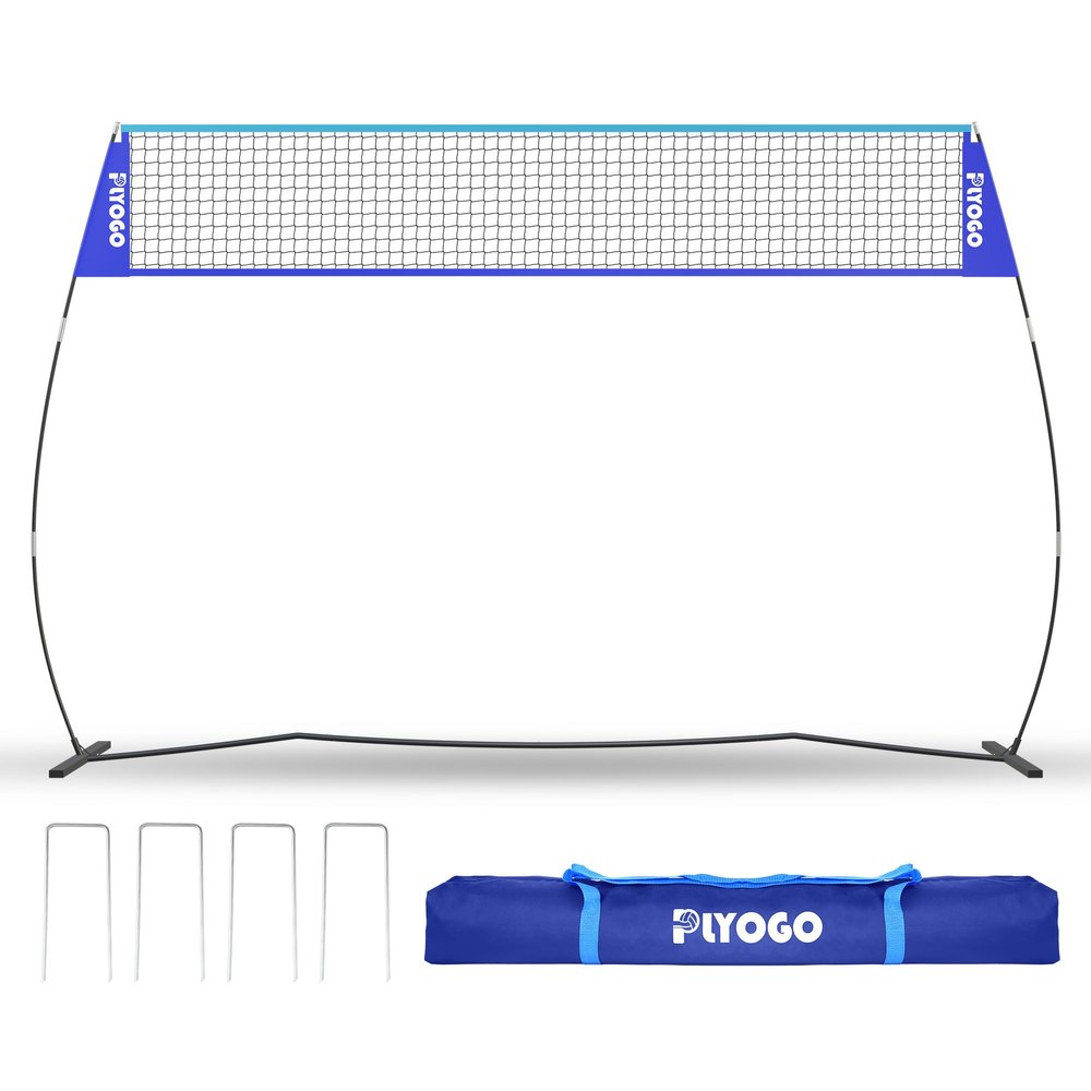 PLYOGO Volleyball Net, 14FT Portable Volleyball Net for Backyard, Adjustable Height and Instant Setup, Professional Freestanding Training Practice Set for Indoor and Outdoor with Carry Bag