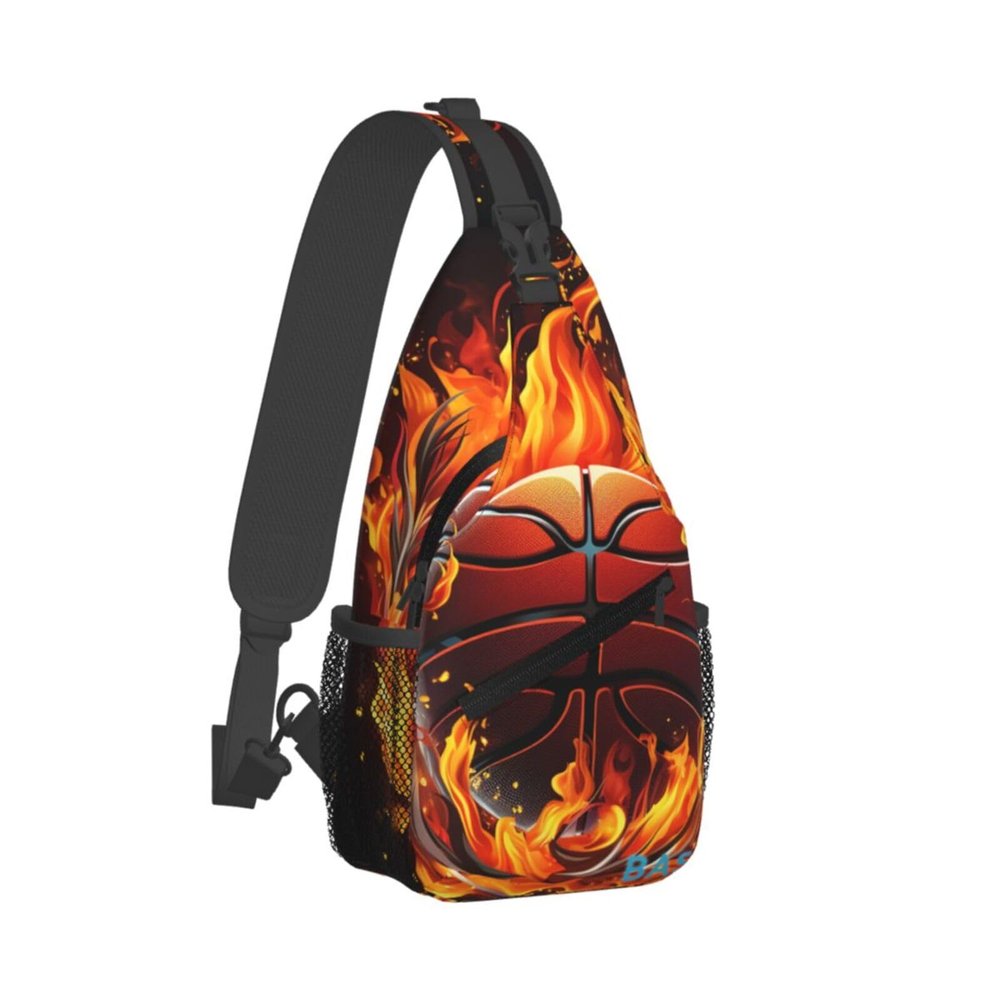 WSOIHFEC Sling Bag for Women Men Chest Bag Basketball logo with flames Crossbody Bag Small Sling Backpack Fanny Packs Hiking Daypack
