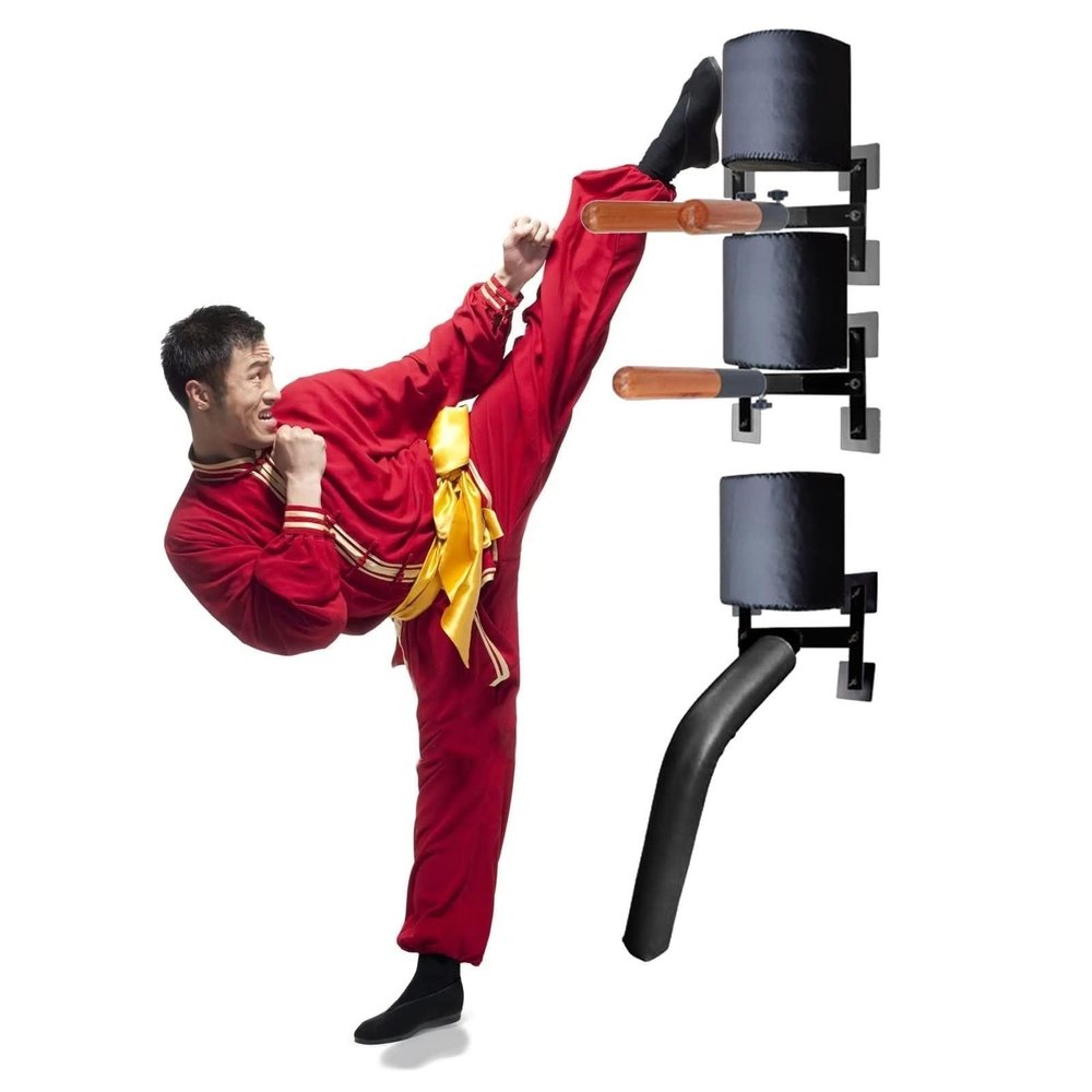 COYEUX Traditional Wing Chun Wooden Dummy, Wall Mounted Kung Fu Spring Stakes, Height Adjustable, Indoor Home Kung Fu Trainer Tools