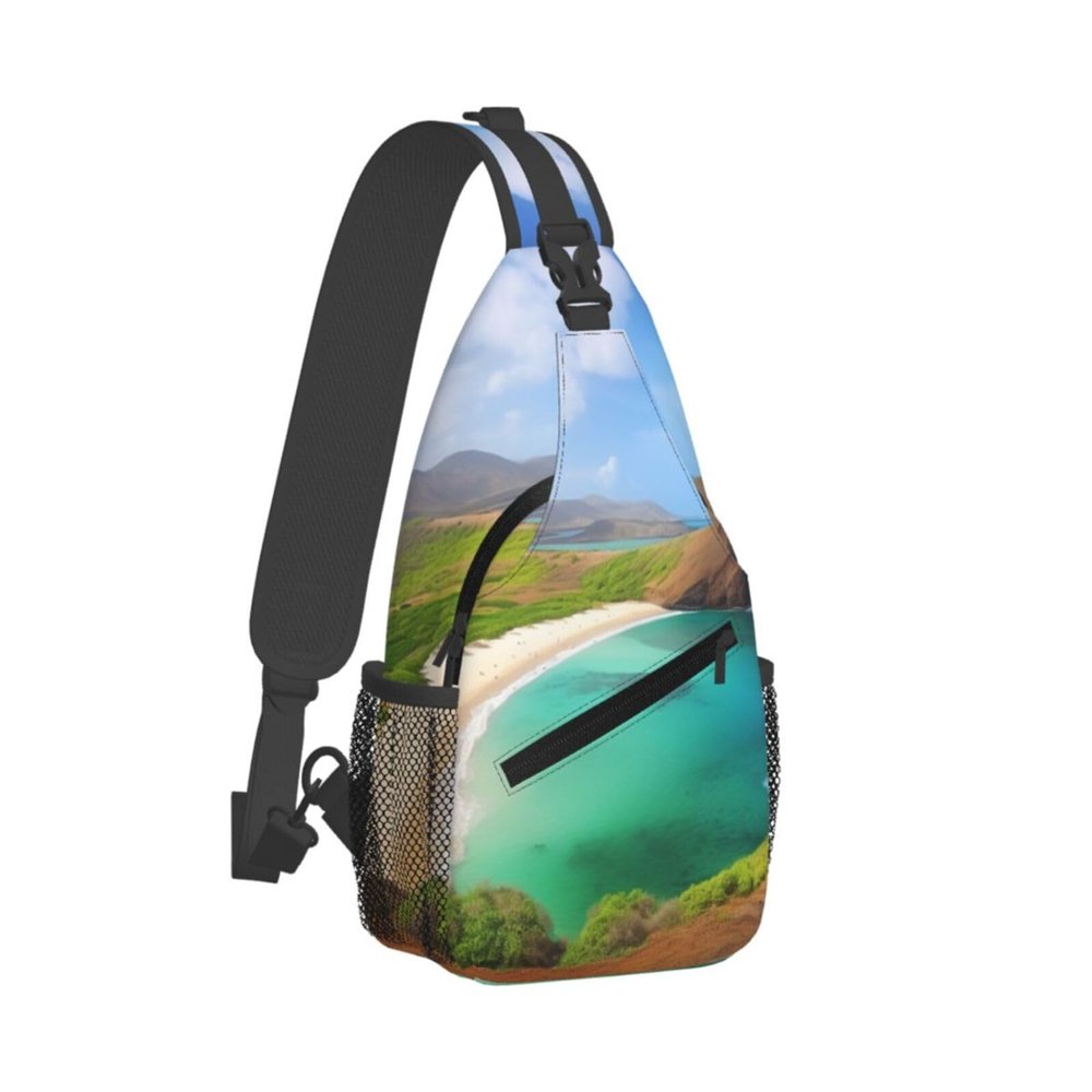 WSOIHFEC Sling Bag for Women Men Chest Bag View of Two Beaches Crossbody Bag Small Sling Backpack Fanny Packs Hiking Daypack
