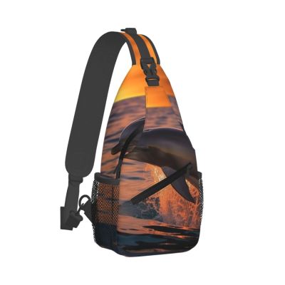 WSOIHFEC Sling Bag for Women Men Chest Bag Dusk Dolphin Crossbody Bag Small Sling Backpack Fanny Packs Hiking Daypack