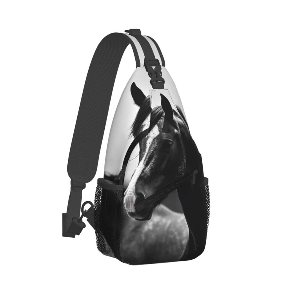 WSOIHFEC Sling Bag for Women Men Chest Bag Black white horses Crossbody Bag Small Sling Backpack Fanny Packs Hiking Daypack
