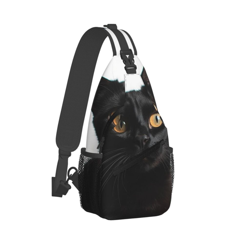WSOIHFEC Sling Bag for Women Men Chest Bag Black Cute Cat Crossbody Bag Small Sling Backpack Fanny Packs Hiking Daypack