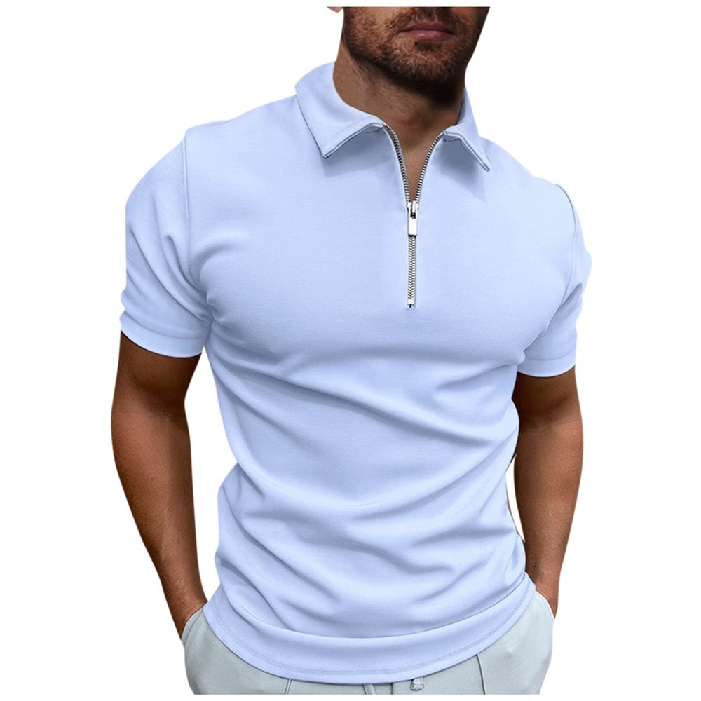Ymosrh Mens Golf Polo Shirts Short Sleeve Zipper Business Casual Polos Lightweight Athletic Tshirt Work Polos (4XL, Light Blue)