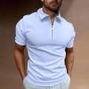 Ymosrh Mens Golf Polo Shirts Short Sleeve Zipper Business Casual Polos Lightweight Athletic Tshirt Work Polos (4XL, Light Blue) view 3