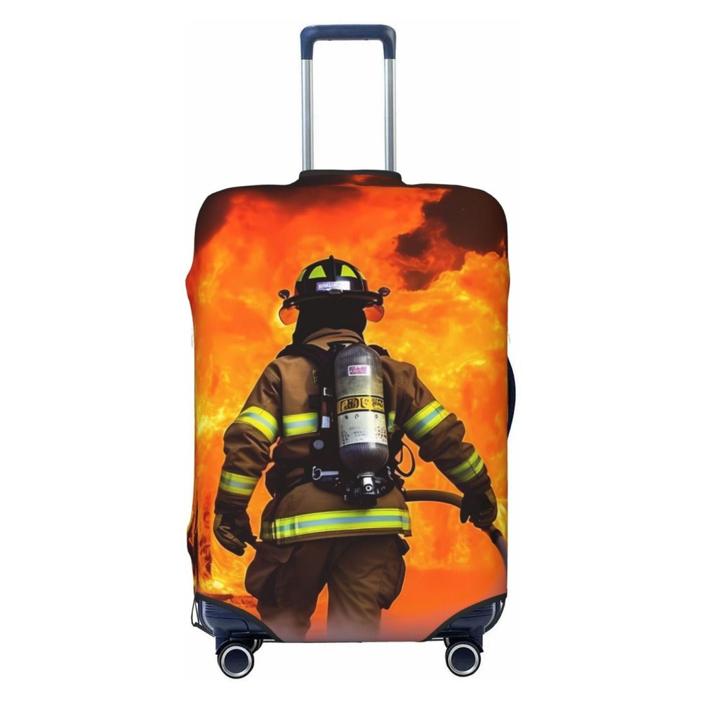 HCBPWVQA Luggage Cover Protector Washable Stretch Suitcase Protector Firefighter Fireman Flame Suitcase Cover Anti-Scratch Travel Baggage Covers Fits 18-32 Inch Luggage Protectors, X-Large, Black