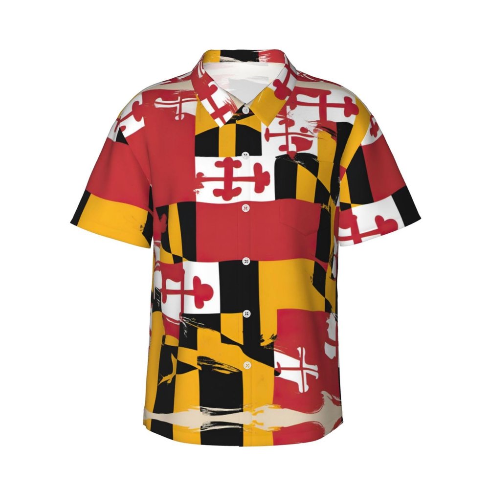 Maryland Flag Men's Casual Shirts Short Sleeve Regular Fit Fashion Camp Beach Shirts Tops