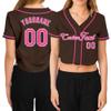 Custom Women's Cropped Baseball Jersey,Personalized Crop Top Button Down T-Shirts Short Sleeve V-Neck Blouse Button Up Jersey A-Brown view 1