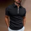 Ymosrh Men's Polo Shirts, Short Sleeve Zipper Business Casual Polos Lightweight Athletic Golf Tshirt Polos for Shirts (3XL, Black) view 2