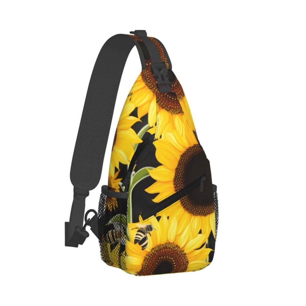 WSOIHFEC Sling Bag for Women Men Chest Bag Sunflower Bees Crossbody Bag Small Sling Backpack Fanny Packs Hiking Daypack