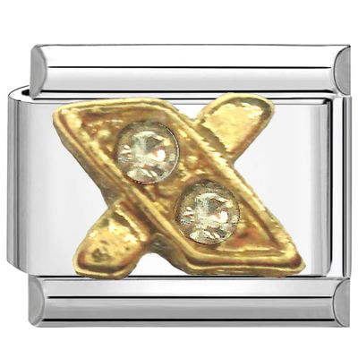 UNY JEWEL Italian Charm 9mm Gold Alphabet Letter X with Rhinestones Stainless Steel Modular Charm Link for Bracelets Unisex Jewelry Accessory