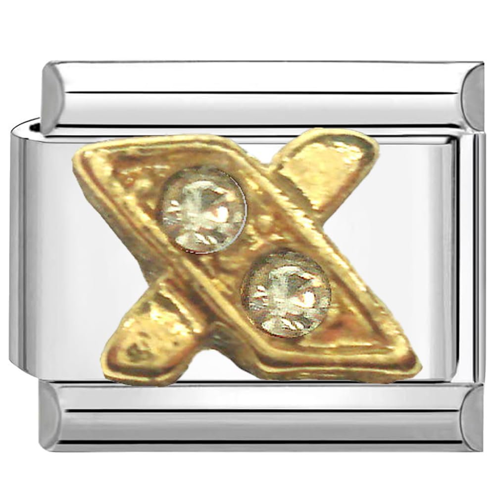 UNY JEWEL Italian Charm 9mm Gold Alphabet Letter X with Rhinestones Stainless Steel Modular Charm Link for Bracelets Unisex Jewelry Accessory