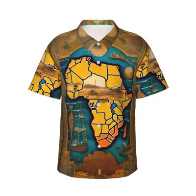 Abstract World Map Men's Casual Shirts Short Sleeve Regular Fit Fashion Camp Beach Shirts Tops Black