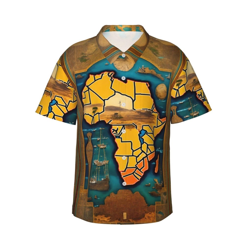 Abstract World Map Men's Casual Shirts Short Sleeve Regular Fit Fashion Camp Beach Shirts Tops Black