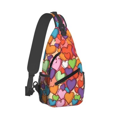 WSOIHFEC Sling Bag for Women Men Chest Bag Colorful Heart Pattern Crossbody Bag Small Sling Backpack Fanny Packs Hiking Daypack