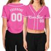 Custom Women's Cropped Baseball Jersey,Personalized Crop Top Button Down T-Shirts Short Sleeve V-Neck Blouse Button Up Jersey B-Pink view 1