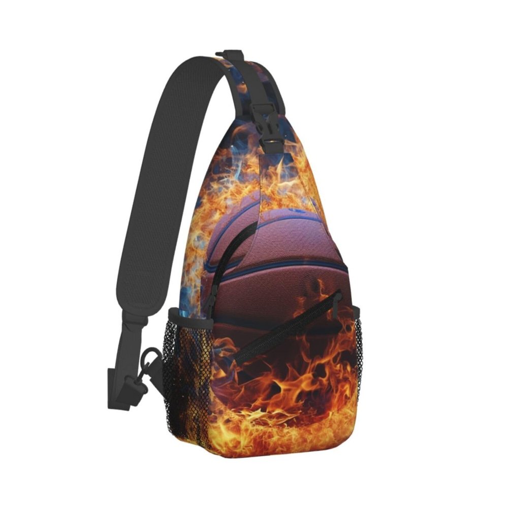 WSOIHFEC Sling Bag for Women Men Chest Bag Basketball with flames Crossbody Bag Small Sling Backpack Fanny Packs Hiking Daypack
