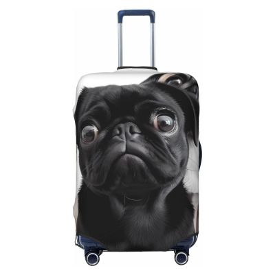 HCBPWVQA Luggage Cover Protector Washable Stretch Suitcase Protector Cute Black Pug Dog Suitcase Cover Anti-Scratch Travel Baggage Covers Fits 18-32 Inch Luggage Protectors, X-Large