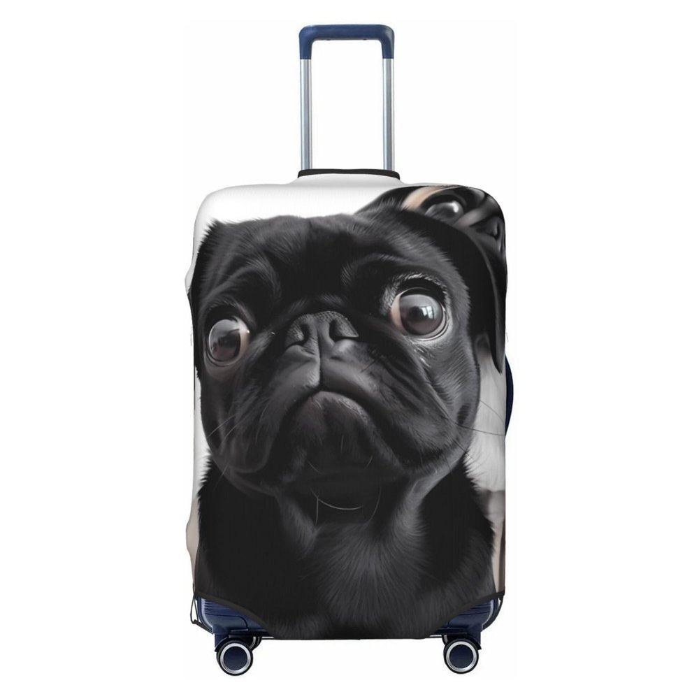 HCBPWVQA Luggage Cover Protector Washable Stretch Suitcase Protector Cute Black Pug Dog Suitcase Cover Anti-Scratch Travel Baggage Covers Fits 18-32 Inch Luggage Protectors, X-Large