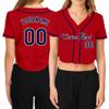 Custom Women's Cropped Baseball Jersey,Personalized Crop Top Button Down T-Shirts Short Sleeve V-Neck Blouse Button Up Jersey B-red view 1