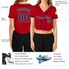 Custom Women's Cropped Baseball Jersey,Personalized Crop Top Button Down T-Shirts Short Sleeve V-Neck Blouse Button Up Jersey B-red view 2
