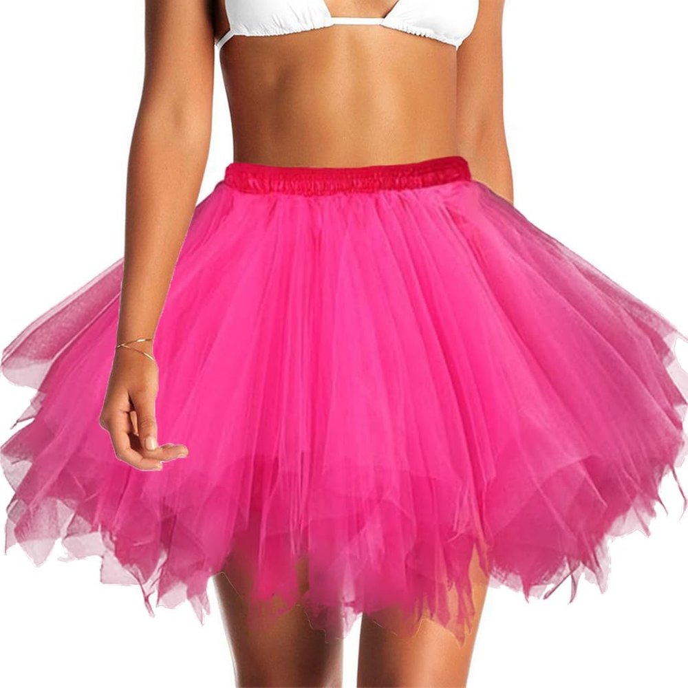 Jewemia Adult Women Tutu Skirt Layered Tulle Skirt Classic Elastic Tutu Skirt Ballet for Women and Girls Festival Cosplay (Rose)