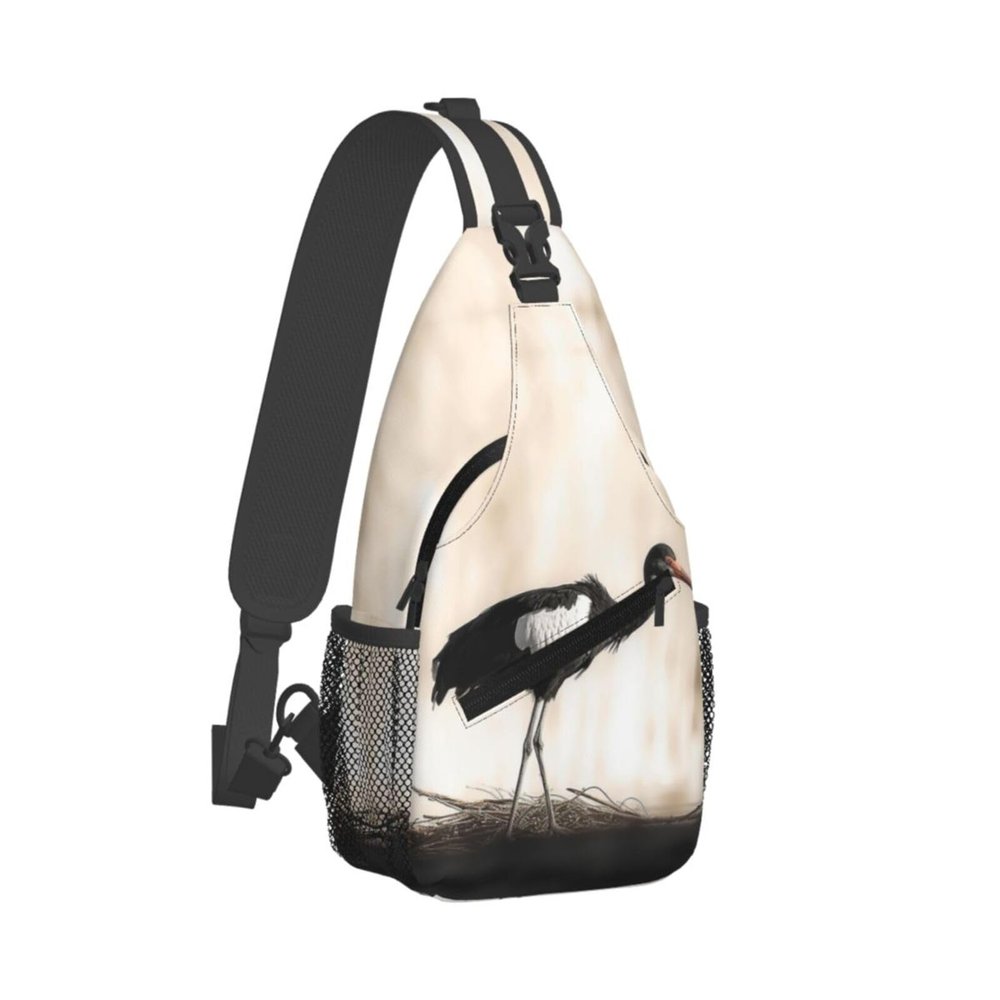 WSOIHFEC Sling Bag for Women Men Chest Bag Black Stork Crossbody Bag Small Sling Backpack Fanny Packs Hiking Daypack