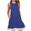 2024 Summer Sleeveless Tank Sundress,Women Crewneck Solid A Line Vacation Dress,Casual Beach Lace Dress with Pockets Placed by Me (Navy-B, L) view 1