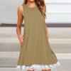 2024 Summer Sleeveless Tank Sundress,Women Crewneck Solid A Line Vacation Dress,Casual Beach Lace Dress with Pockets The (Khaki-B, XXL) view 2