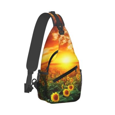 WSOIHFEC Sling Bag for Women Men Chest Bag Dreamlike Sunset Of A Sunflower Field Crossbody Bag Small Sling Backpack Fanny Packs Hiking Daypack