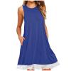 2024 Summer Sleeveless Tank Sundress,Women Crewneck Solid A Line Vacation Dress,Casual Beach Lace Dress with Pockets Orders (Blue-B, XL) view 1