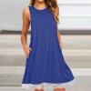 2024 Summer Sleeveless Tank Sundress,Women Crewneck Solid A Line Vacation Dress,Casual Beach Lace Dress with Pockets Orders (Blue-B, XL) view 3